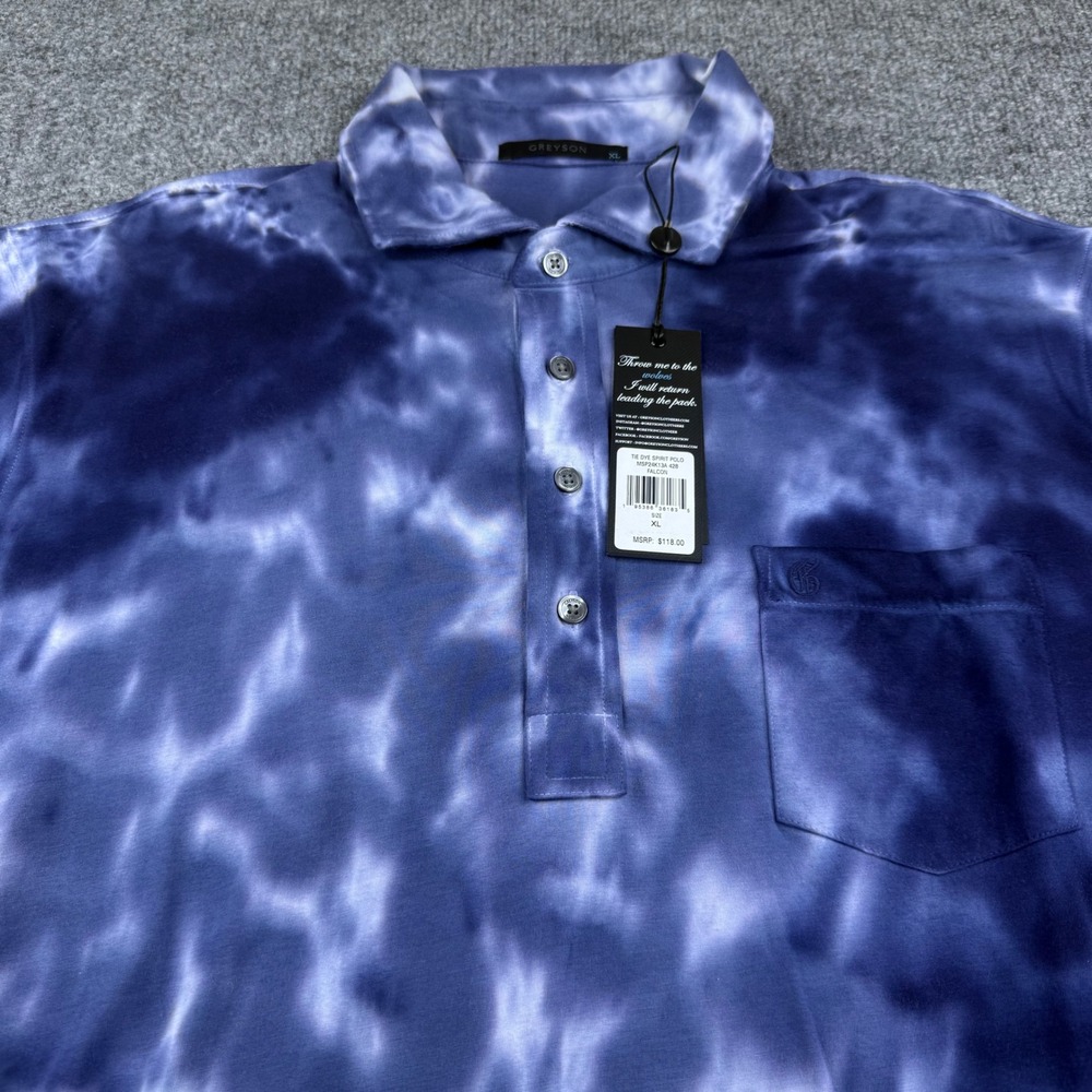 Greyson Spirit Polo Men XL Blue Tie Dye Pima Cotton Short Sleeve Shirt NWT Golf
